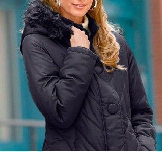   black hooded faux fur paraka coat long jacket plus fits size 1X  