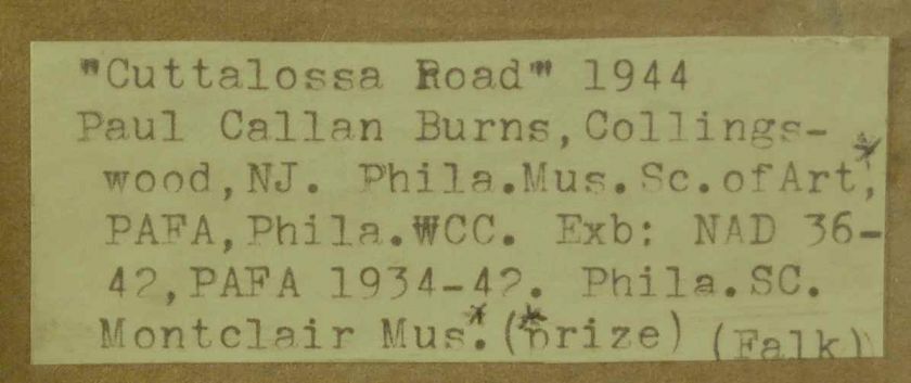 Paul C. Burns (1910 1990) Cuttalossa Road Bucks Co., PA  