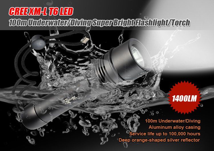 1400LM 100m Underwater/Diving Super Bright CREE XML T6 LED flashlight 