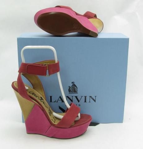 NEW $1250 LANVIN ROSE MULTI WEDGE SANDAL  