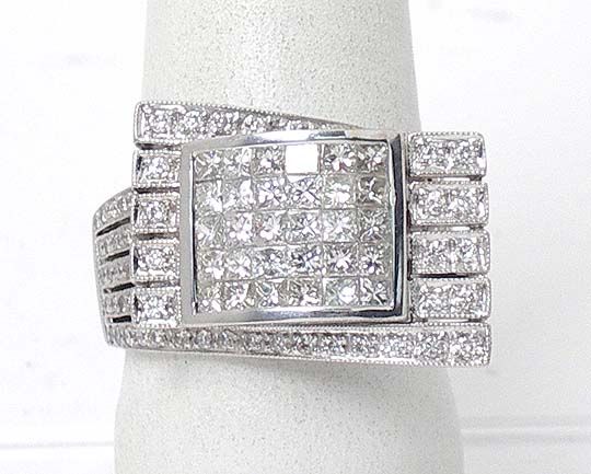 UNIQUE 18k WG 3ct INVISIBLE SET DIAMONDS PLATFORM RING  