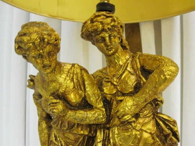 Vintage Lamp Gold Leaf Greek Lady Tall Drum Shade NICE  