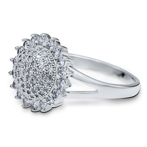 STERLING SILVER 925 SUNFLOWER MICROPAVE CUBIC ZIRCONIA CZ FASHION RING 