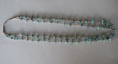 Old 2 strand turquoise + heishi bead necklace with sterling silver 