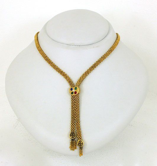 VINTAGE 14K GOLD OLD MINE DIAMONDS GEMS SLIDE NECKLACE  