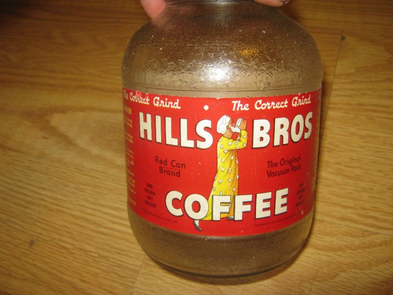 Vintage Hills Bros Grind Coffee Glass Jar  