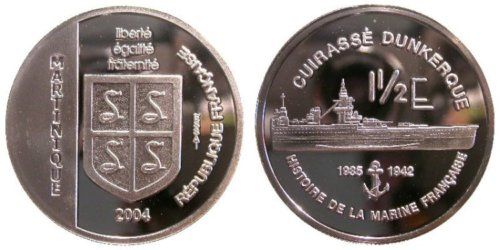 MARTINIQUE silver 1½ euro 2004, KM XE12, pattern essai  