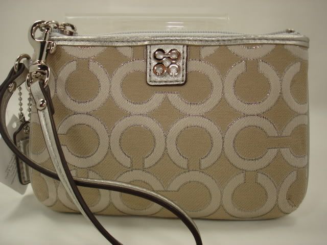 New COACH Writlet 47512 Khaki Silver JULIA SIGNATURE OP ART Iphone 