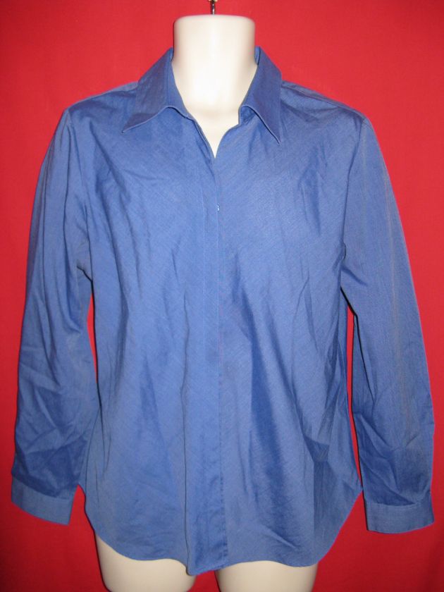 FOXCROFT WOMENS 16 BUTTON UP SHIRT BLUE COLLAR SLEEVES  