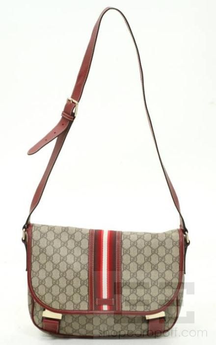 Gucci Brown GG Plus Monogram Coated Canvas & Red Leather Trim 