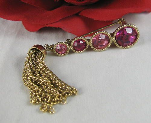 Vintage Sarah Coventry Rhinestone Tassle Pin CAT RESCUE  