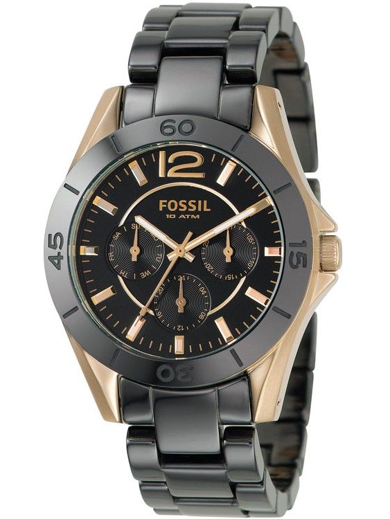 NEW Fossil CE1007 Black Ceramic and Gold Bracelet Black Multifunction 