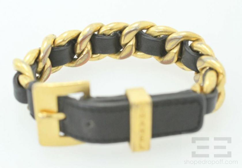 Chanel Gold & Black Leather Interwoven Chain Bracelet, 93A  