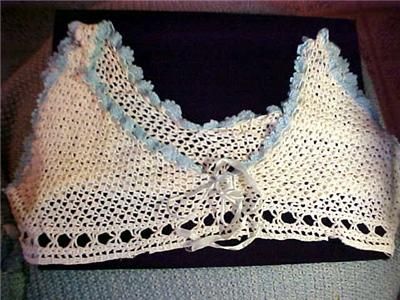 Old Blue & White Crochet Yoke, Has V Neck, very cute  