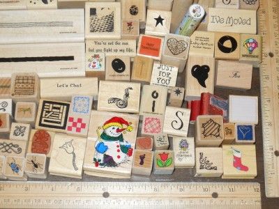 HUGE LOT *** 100+ ASSORTED WOOD MOUNTED RUBBER STAMPS (LOT C)  