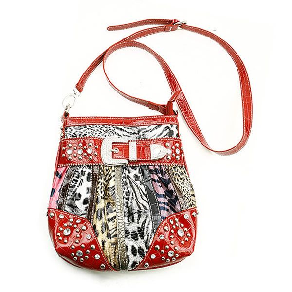   Buckle Animal Print Patchwork Cross Body Bag Messenger Purse  