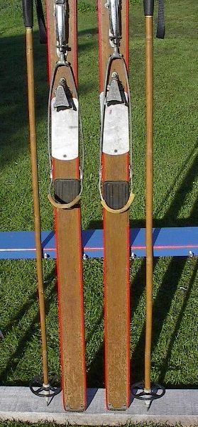 VINTAGE Wooden Skis 80 Long + Bamboo Poles HICKORY  