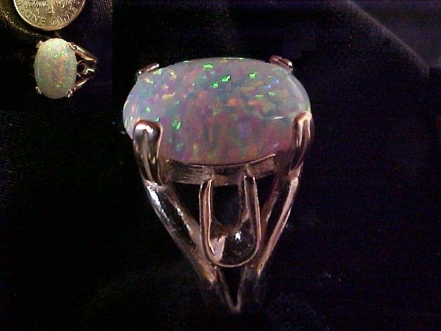 WHITE FIRE OPAL RING 10x14mm sz 7 8 STER SLVR 6 ct  