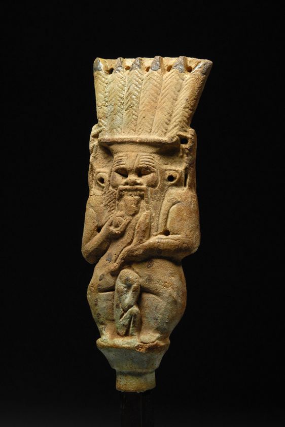 Ancient Egyptian Faience Sculpture of Bes Figure  