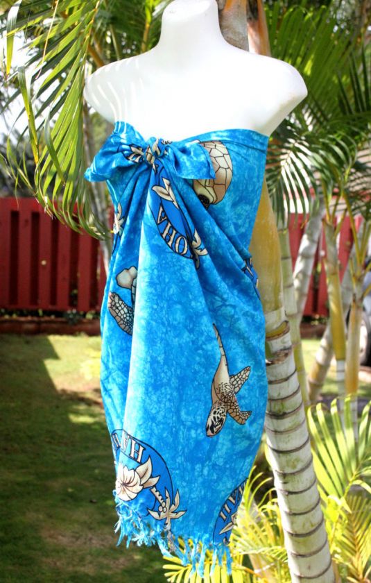 TURQ. BLUE TURTLES HIBISCUS PLUS SIZE Hawaii Beach Cover up Hawaiian 