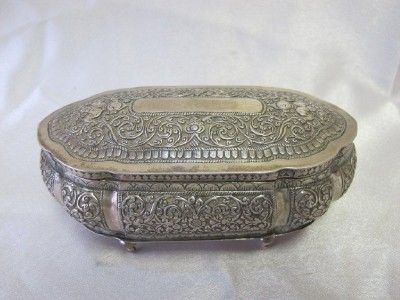 ANTIQUE SILVER TRINKET BOX HEAVY SRI LANKA C 1920  