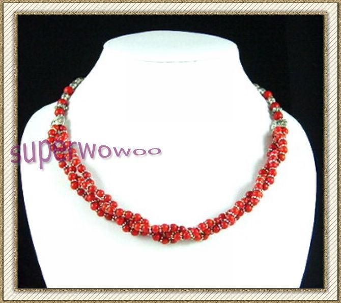 cc005 Tibetan Jewelry tibet silver & coral necklace  