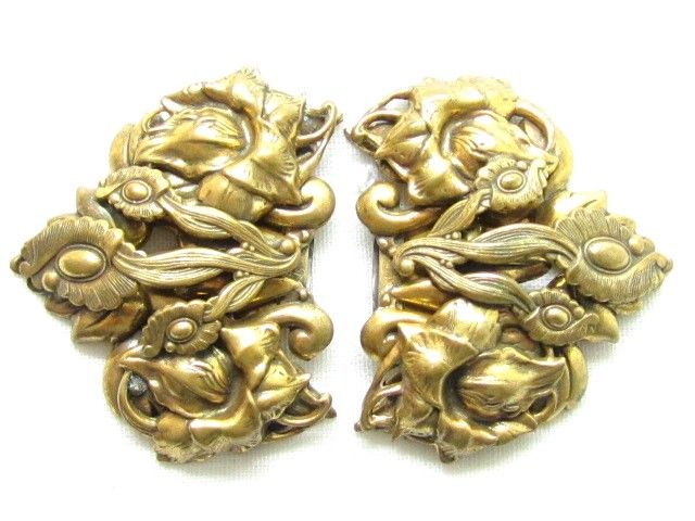 Vintage Art Nouveau Repousse Floral Dress Clips*Buckles  