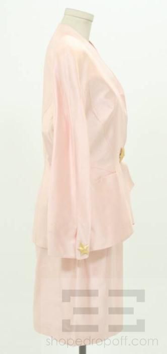   Mugler 2 Piece Pink Silk Starfish Jacket & Skirt Suit Size 44  