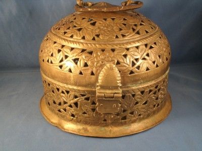 Vintage Large Hanging Domed Brass Asian Cricket Cage  