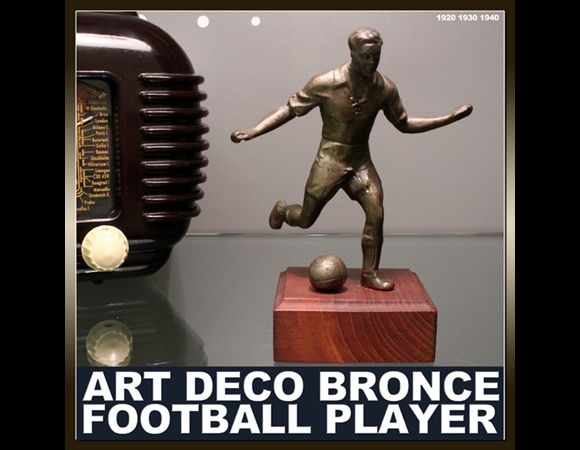 NICE ART DECO BRONZE STATUE FOOTBALL PLAYER CUP 