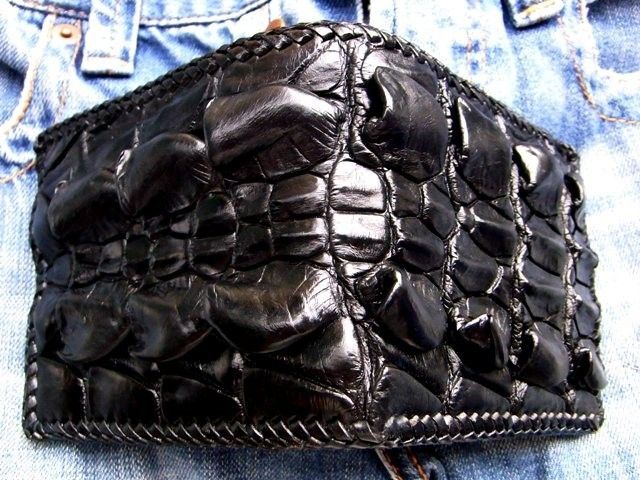 CUSTOM BIG CROCODILE ALLIGATOR BLACK BIKER MENS WALLET  