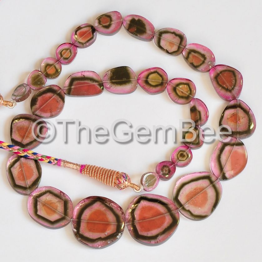 Watermelon Tourmaline Smooth Slices Beads 16 Strand  