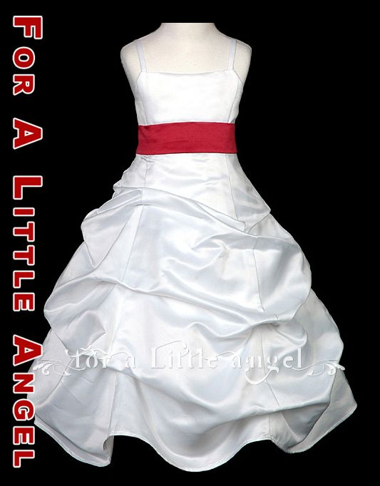 SATIN FLOWER GIRL DRESS with RED PINK BLACK LILAC SASH  