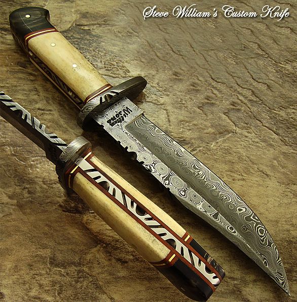 Steve Williams RARE 1 OF A KIND CUSTOM DAMASCUS BOWIE KNIFE  CAMEL 