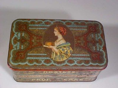 VINTAGE HOSTESS FRUIT CAKE TIN BOX NEW YORK NR  