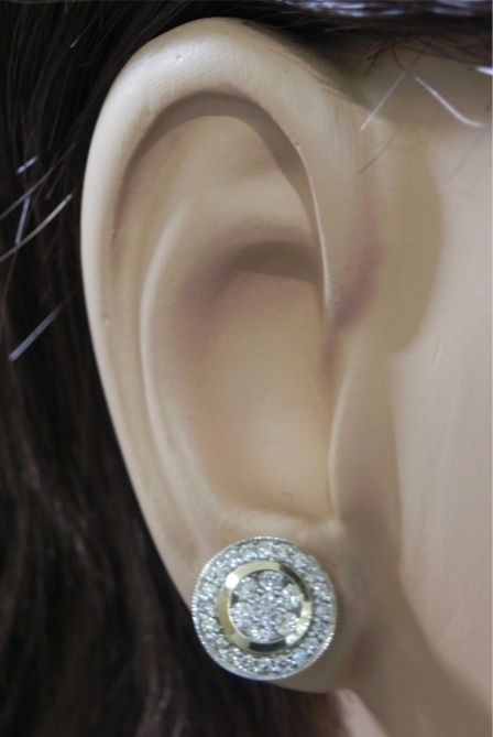 Splendid 14k Y/G 1 Cts. Diamond Cluster & Pave Round Earrings  
