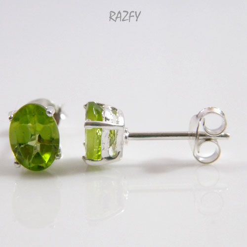   Sterling silver Genuine Green peridot Oval 7x5mm Stud Earring