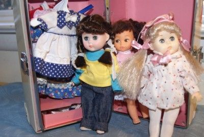 1980s LOT GINNY 8 PLASTIC DOLLS W/ TRUNK & clothes  