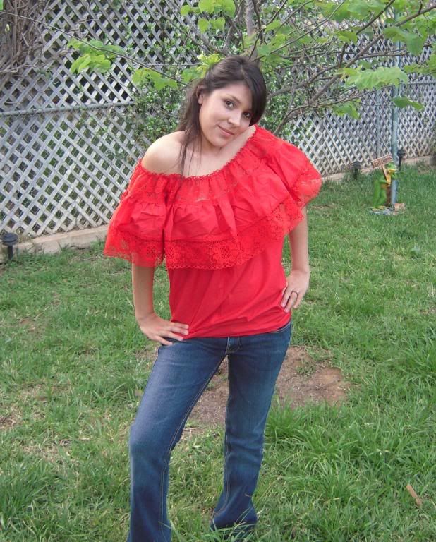 RED GYPSY PEASANT BLOUSE LACE MEXICAN ONE SIZE FITS  