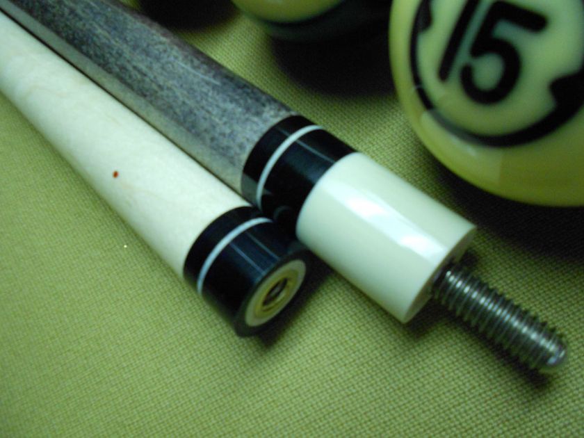 MEUCCI POOL CUE VINTAGE SPEEDSTER DESIGN JET BLACK & CREAM HOPPE RING 