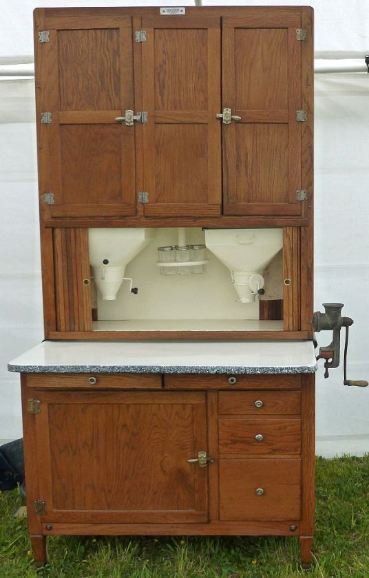 Rare Oak HOOSIER HIGHBOY Tall Kitchen Cabinet w/ Flour & Sugar Bins 