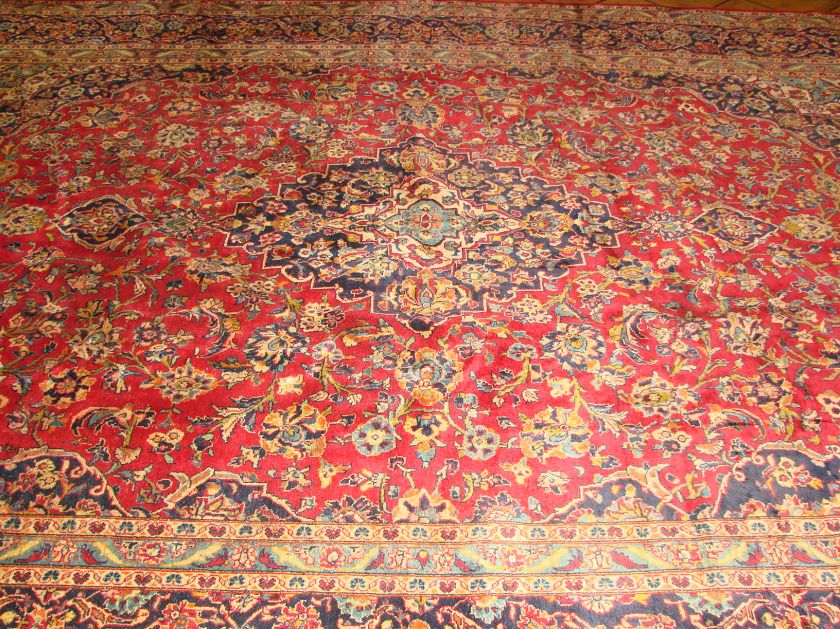   Red Navy Blue Old Semi Antique Hand Made Persian Tabriz Oriental Rug