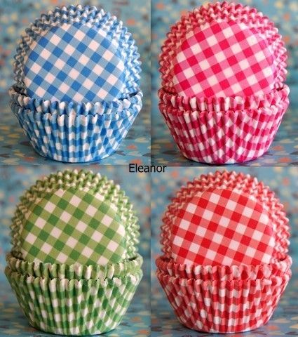 Assorted gingham baking cups cupcake liners 4 colors, 96 pcs  