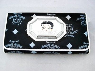 NEW BETTY BOOP LONG TRIFOLD WALLET PURSE BLACK TRI FOLD  