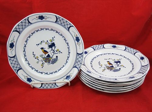   WEDGWOOD VOLENDAM China DINNER PLATES Blue Flower BIRD & LATTICE Dutch