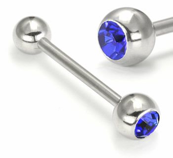 14g 12g 10g 8g Single Gem Jeweled Straight Barbell  