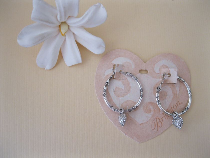 Brighton Earrings Hoops Leverback w Heart Mini Charms included NWT 