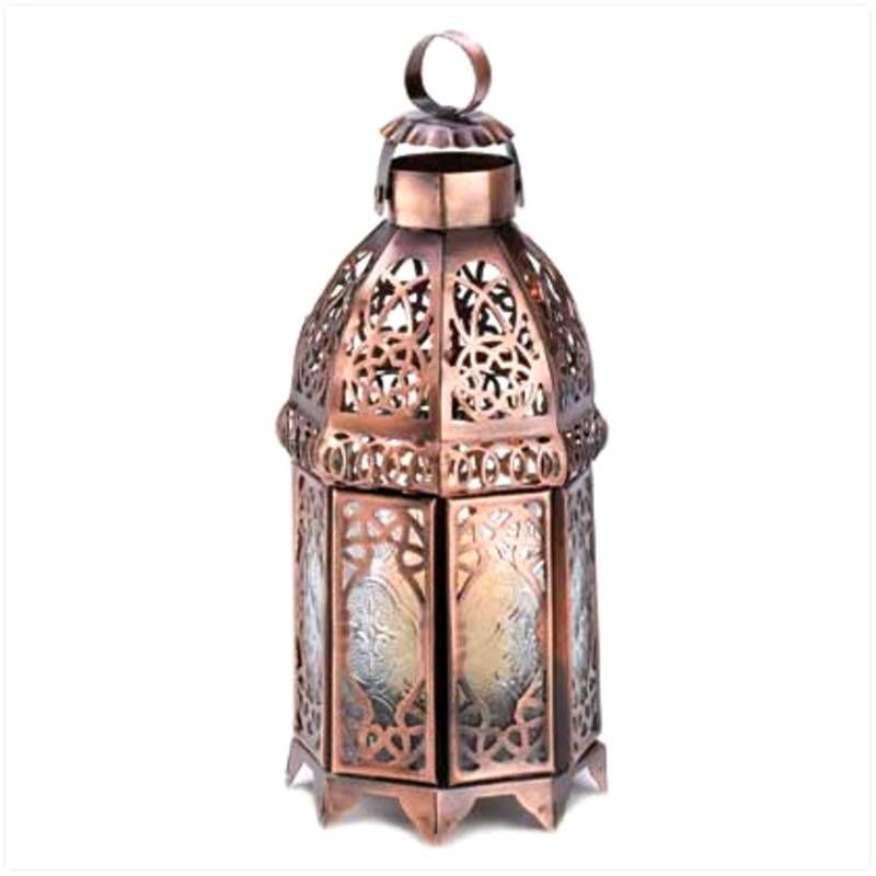 Copper Morrocan Style Lattice Candle Lantern  