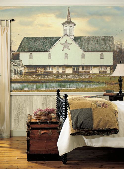 Country Folk Farm STAR BARN Wallpaper Wall Decor Mural  