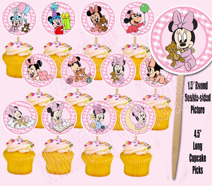 Baby Minnie Mouse 1.5 Cupcake Picks Cake Topper  12 pc  